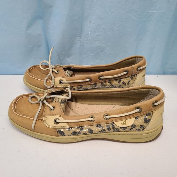Sperry Top Sider Womens Angelfish Brown Leopard Sequin Size 9 M Boat Shoes - Picture 3 of 6